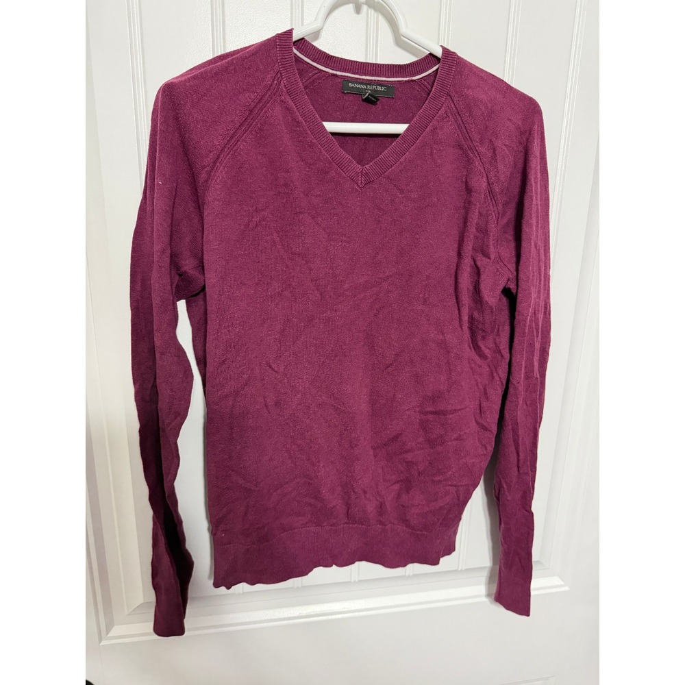 Banana Republic Sweater Mens S Burgundy V-Neck Cotton Raglan Sleeve EUC
